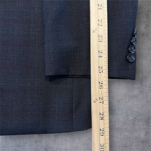 ZANETTI Mens 2 Piece Suit Blazer Jacket 48L Pant 40Wx30L WOOL Gray Windowpane - Picture 11 of 16